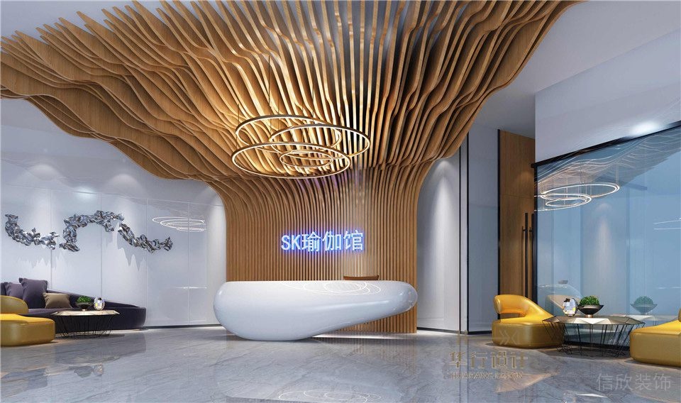 Sk深圳瑜伽館裝修設(shè)計大理石地板大廳裝修。