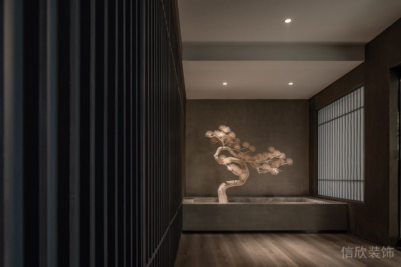 日式餐廳裝修效果圖過道休息區(qū)微景觀創(chuàng)意木質(zhì)裝修設(shè)計(jì)