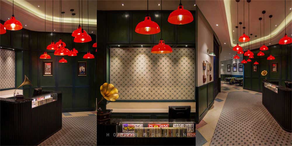 深圳鹽田混搭風美食廣場裝修設(shè)計港式茶餐廳主題用餐區(qū)走廊空間