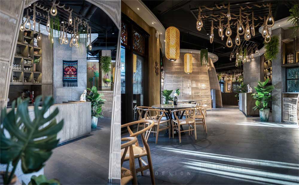 深圳鹽田混搭風美食廣場裝修設(shè)計家具組合