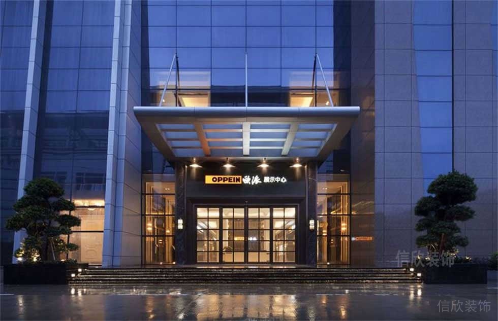 歐派展示中心辦公樓裝修效果圖玻璃現(xiàn)代展示設計階梯大理石