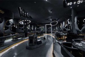 深圳鹽田后現(xiàn)代黑灰色系餐飲店裝修設(shè)計(jì)大廳效果圖