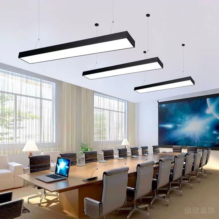 辦公室會(huì)議桌木質(zhì)直線設(shè)計(jì)天花led護(hù)眼燈設(shè)計(jì)效果演講廳匯報(bào)區(qū)域辦公室裝修效果圖