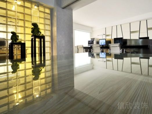 大理石地板墻體黃色設(shè)計玻璃鏤空設(shè)計圖辦公室