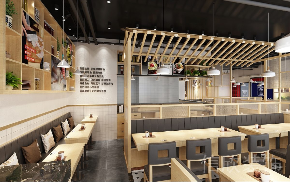深圳羅湖火車(chē)站快餐廳墻面食材展示柜裝修設(shè)計(jì)
