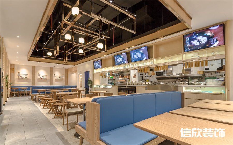 深圳羅湖筍干牛腩飯快餐店格子天花吊頂裝修設(shè)計