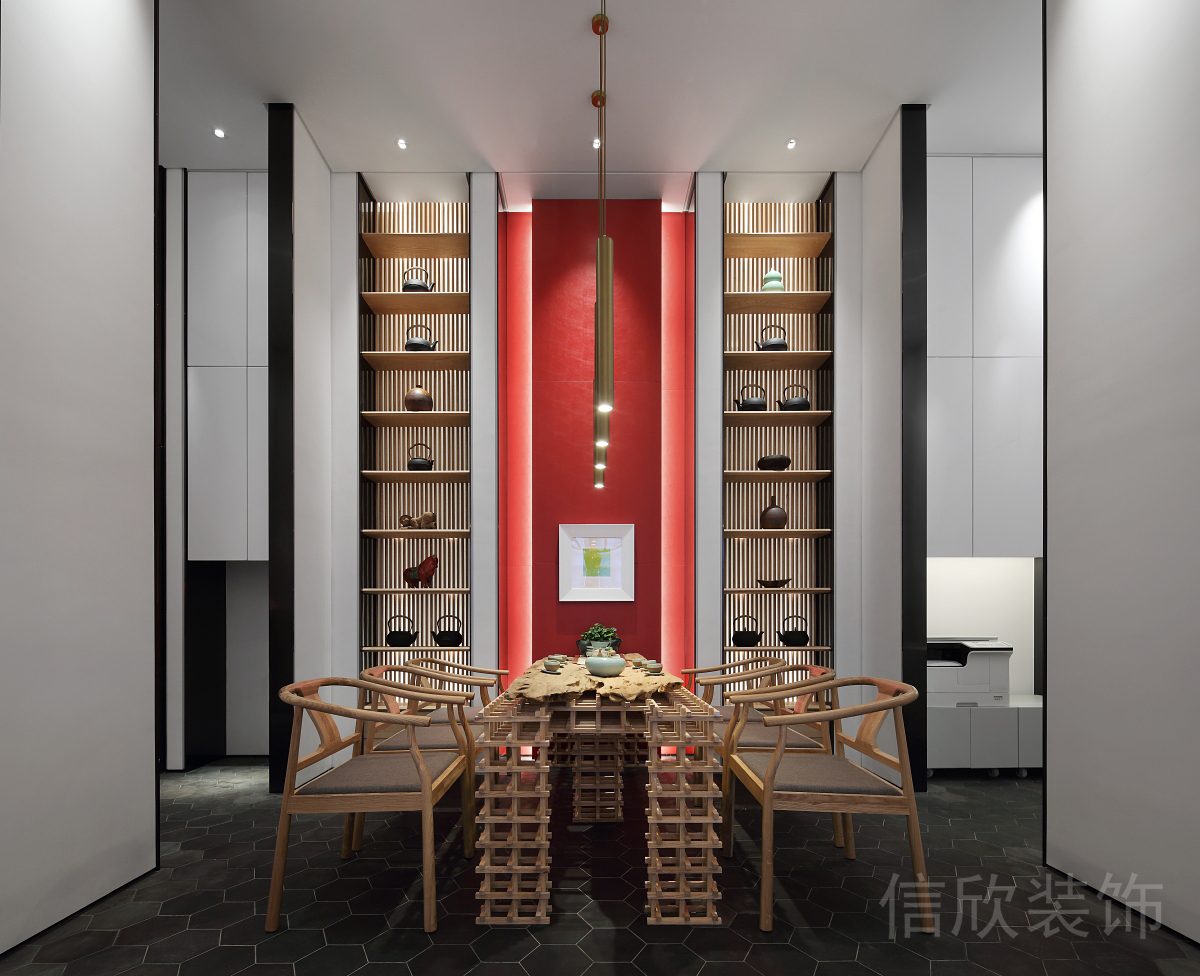 辦公室洽談室中式風(fēng)對稱式設(shè)計茶水間裝修
